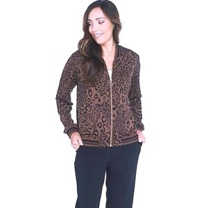 Du Jour Animal Print Bomber Jacket XXS Leopard